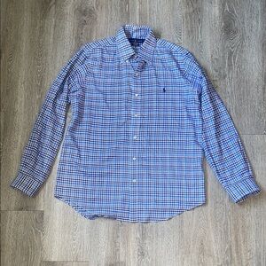 Ralph Lauren performance fit size medium Blue Plaid Men's Shirt long sleeve